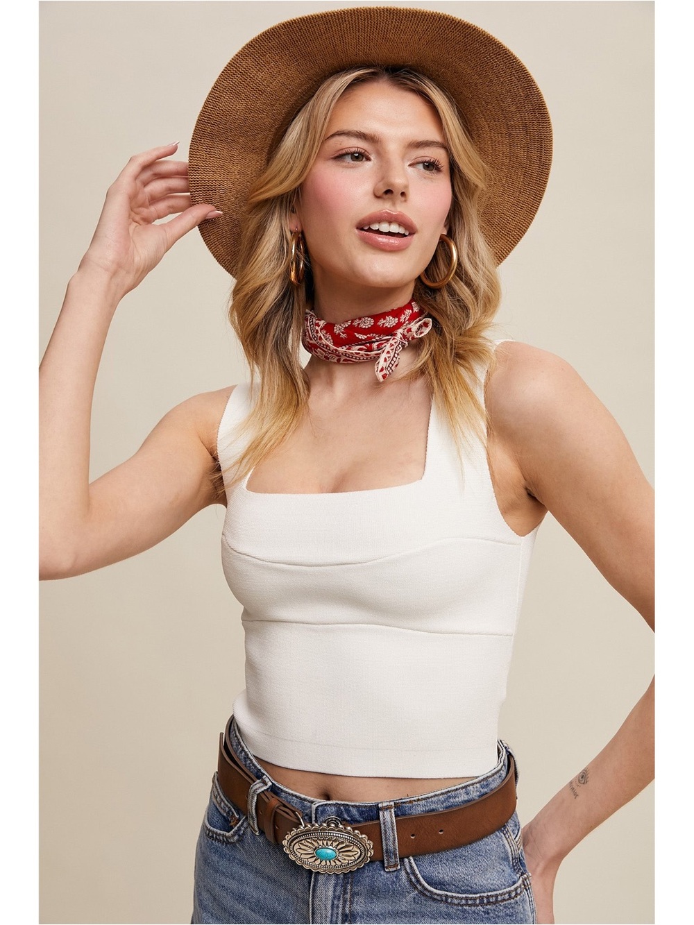 Listicle White Square-Neck Ribbed Crop Top - Picture 2 of 8
